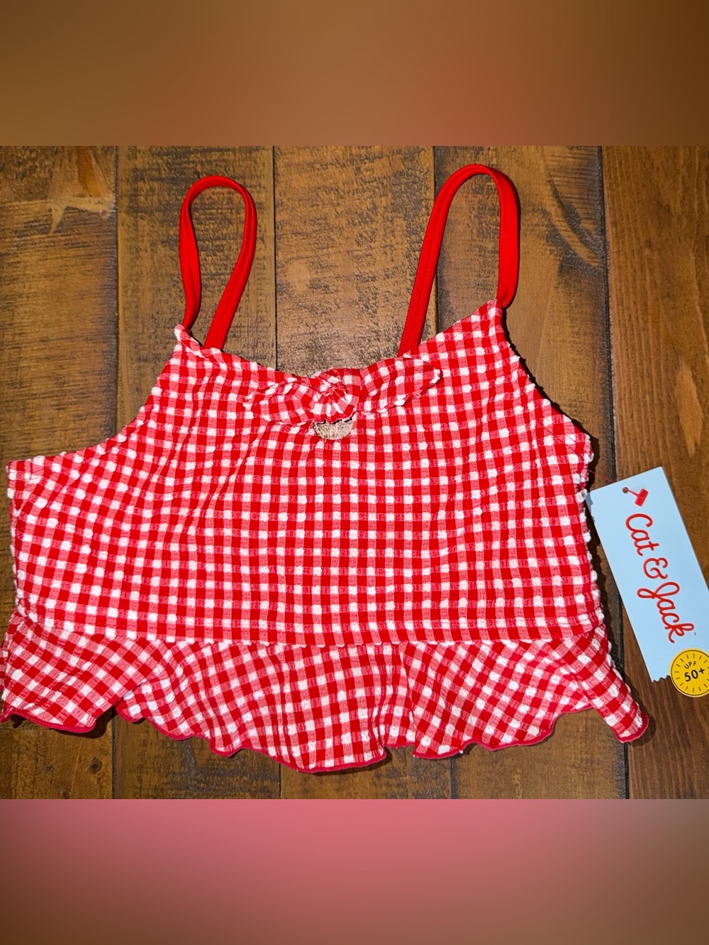 Target Kids Swim Red White Gingham Ruffle Tankini Top